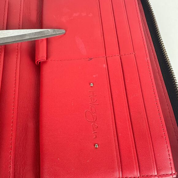 Halogen Womens Zip-Around Long Cash Card ID Organizer Patent Black/Red Wallet - Picture 6 of 6